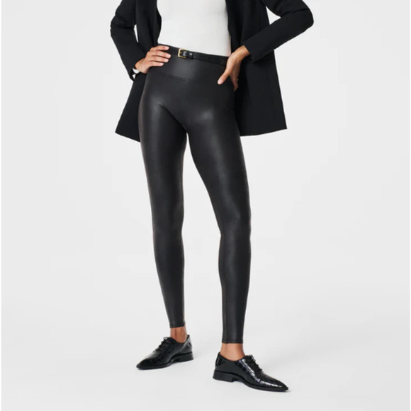 Spanx Faux Leather Leggings High-Waisted Full-Length Pull-On Black Size Small - Picture 2 of 6